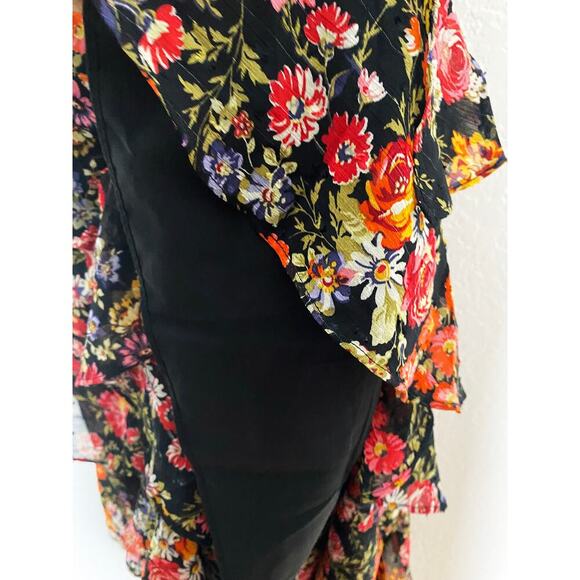 Rachel Roy Women's Issa Chiffon Black Floral Print Tiered Ruffle Maxi Dress 14 - Picture 10 of 13